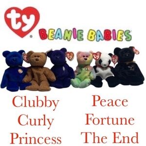 Ty Beanie Babies Vintage 90s Y2K Rare Limited Edition Plush Toy Set Multicolor